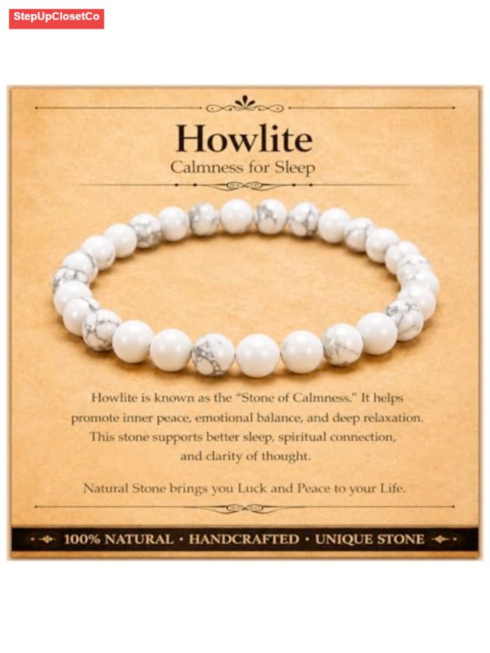 Natural Howlite Gemstone Stretch Bracelet Meditation Yoga